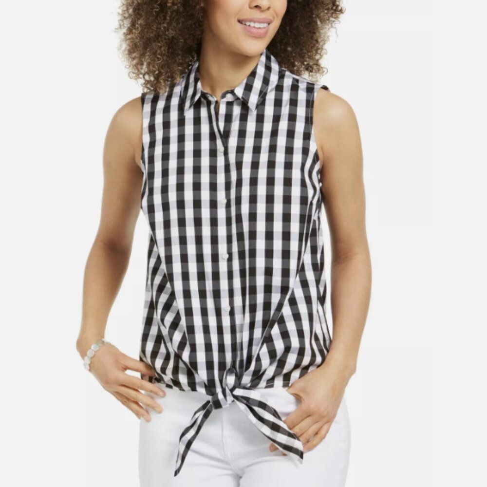 Charter Club Tie Front Gingham Top Size 10